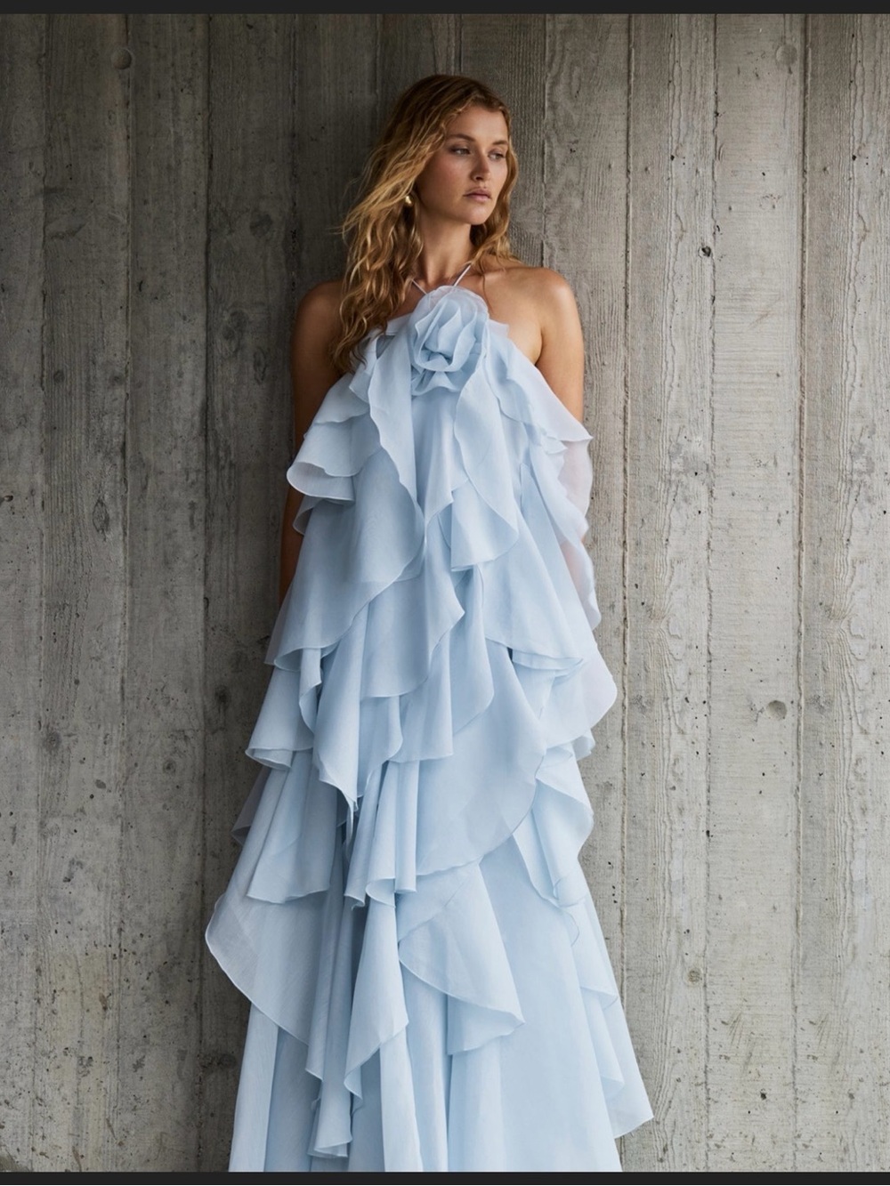 Aje Pale Blue Layered Ruffle Maxi Skirt